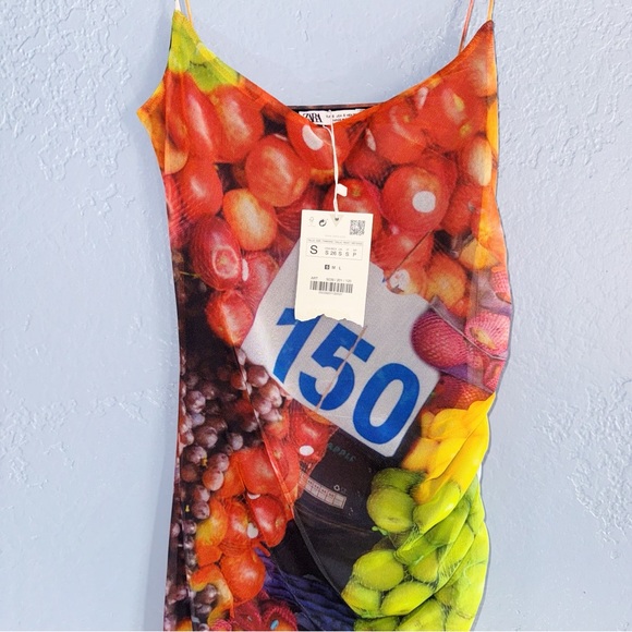 Zara Fruit Mesh Maxi Dress Size Small - Picture 7 of 9